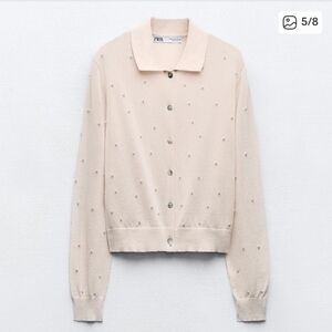 ZARA I NWT US S Cropped Cardigan with Pearls I Soft Pink